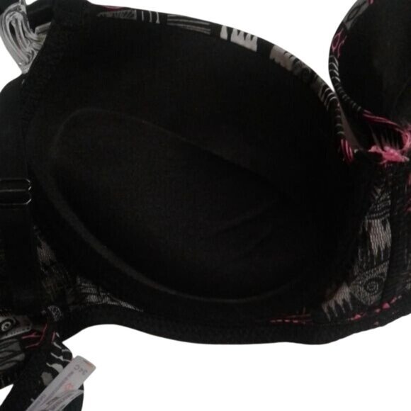 Pure Intimates 34C Bra Padded Push Up Adjustable Straps Black Gray Pink Zipper - Picture 4 of 6